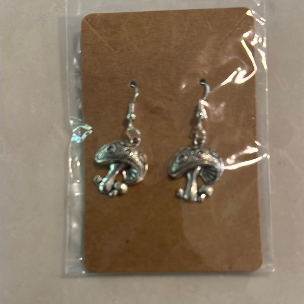 Silver Mushroom Dangle Earrings
